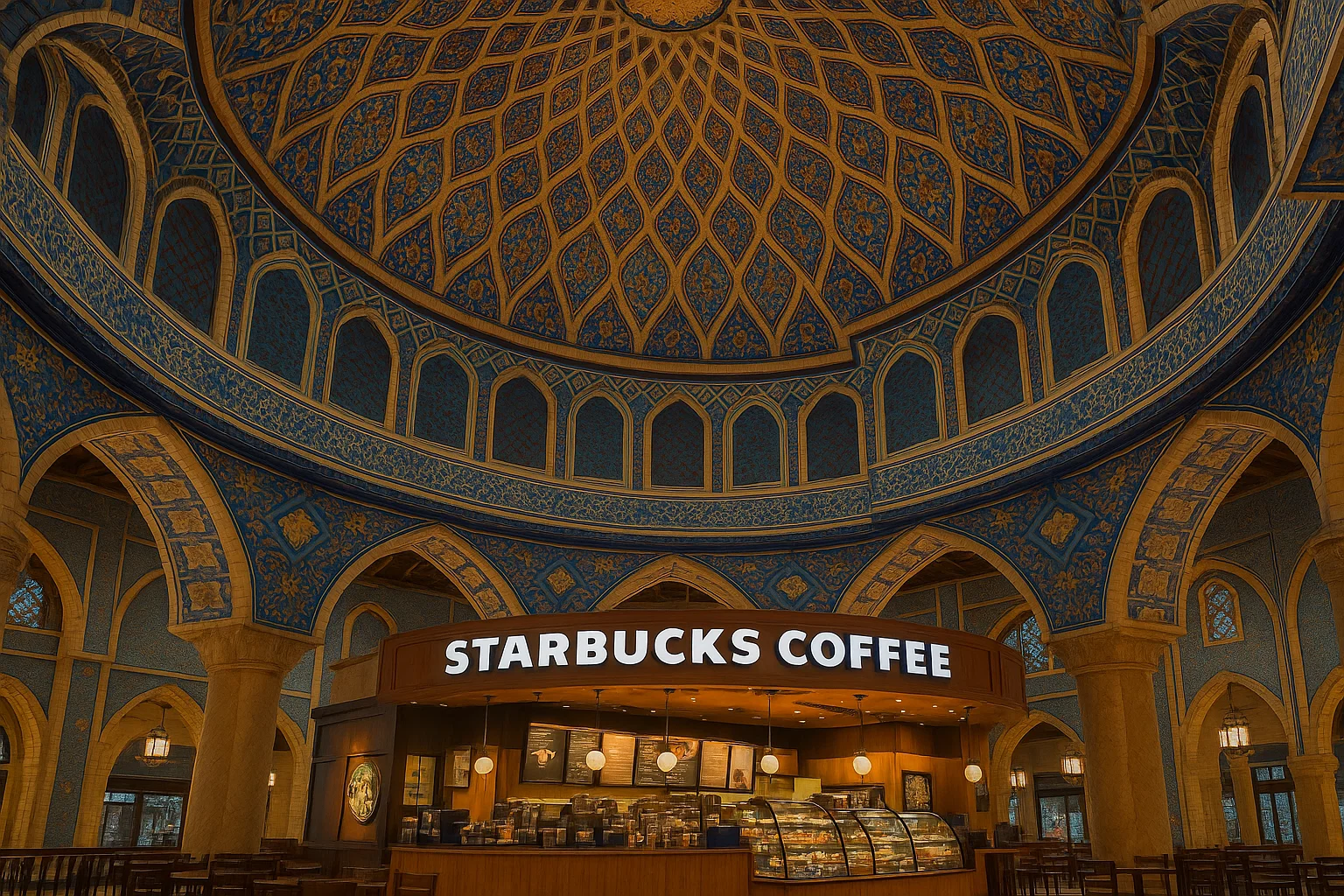 Ibn Battuta Mall・Persia Courtのドーム天井とスターバックス